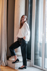 Lady Square Toe - Black Croc - Block Heel