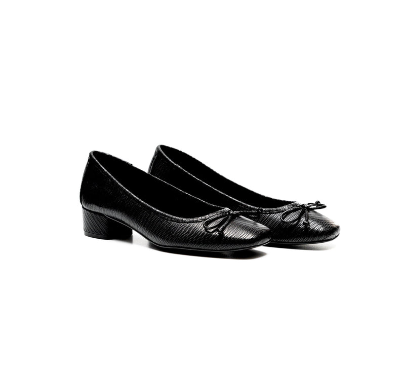 Lady Square Toe - Black Croc - Block Heel