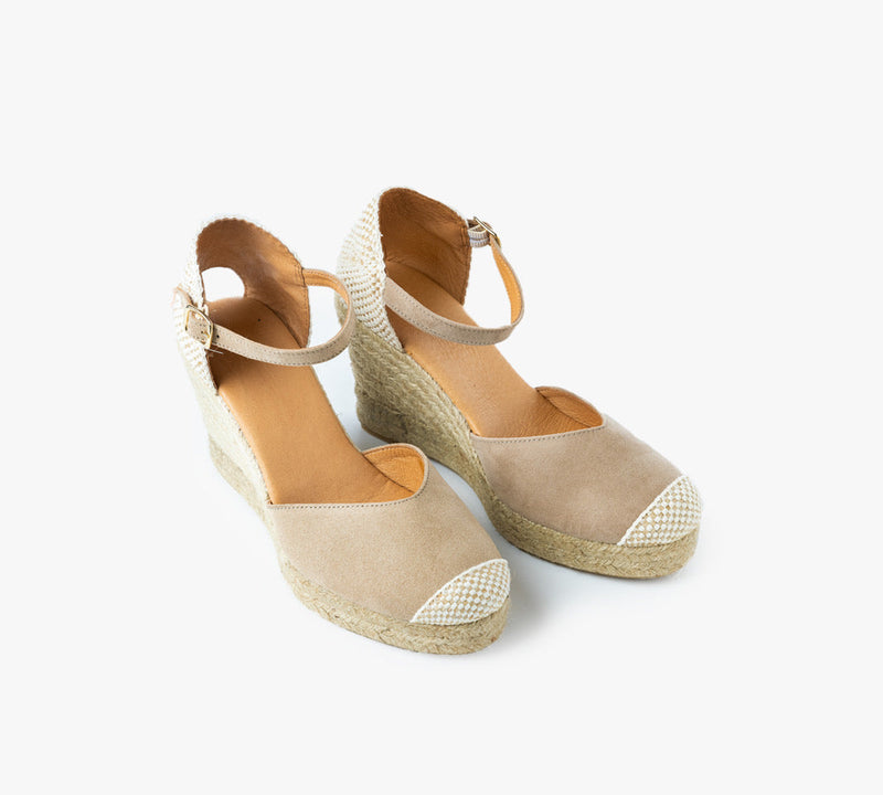 Jimena knitted Toe Taupe High Wedge Strap