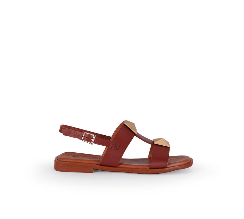 Valeria Bronce Two Strap Stud Walnut Sandal