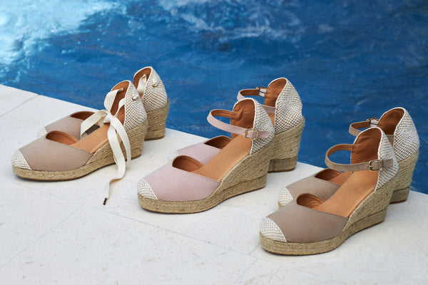 Jimena knitted Toe Taupe High Wedge Strap