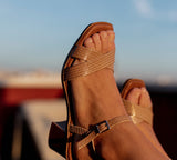 Bea Block Heel Crisscross Taupe
