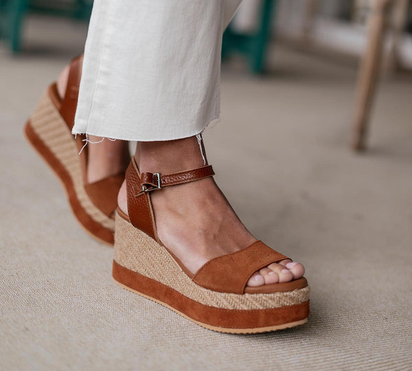 Walk On Air High Tan Strap Wedge