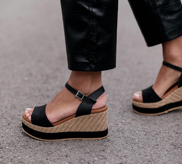 Walk On Air High Black Strap Wedge