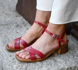 Bea Block Heel Crisscross Red