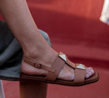 Valeria Bronce Two Strap Stud Camel Sandal